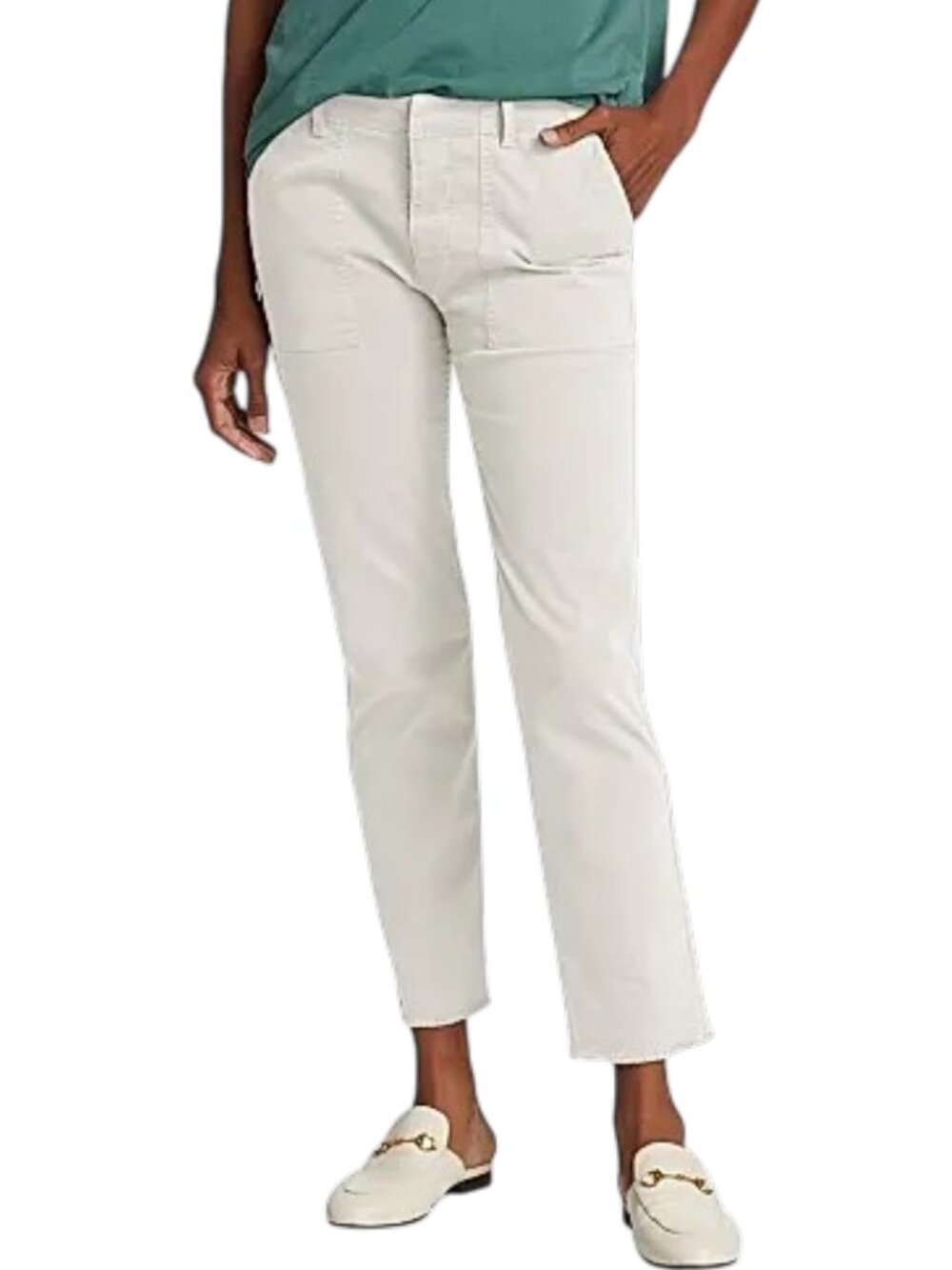 Nili Lotan Jenna Cotton Cropped Raw Hem Pant 6 Eggshell Stone